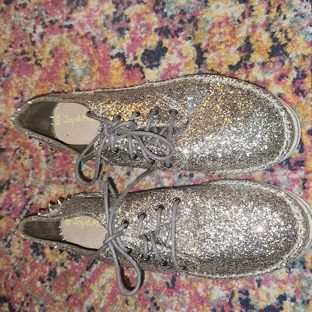 Joy & Mario Women’s silver Shiny loafers Casual Espadrilles size 39